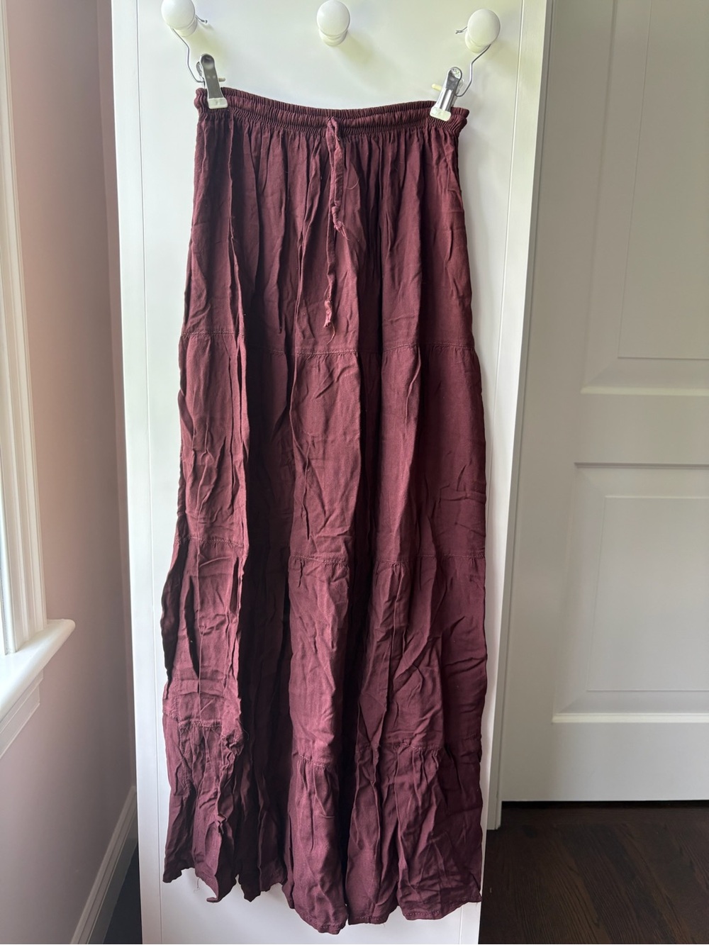 Women’s Maxi Skirt in Deep Burgundy - Elastic Waist